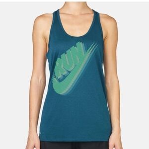 Nike Dri Fit Womens Size XL Tank Top Racer Back Blue Green Running Shirt